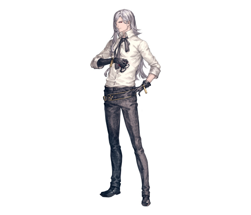 1boy, adam_(nier_automata), black_gloves, black_pants, boots, full_body, gloves, highres