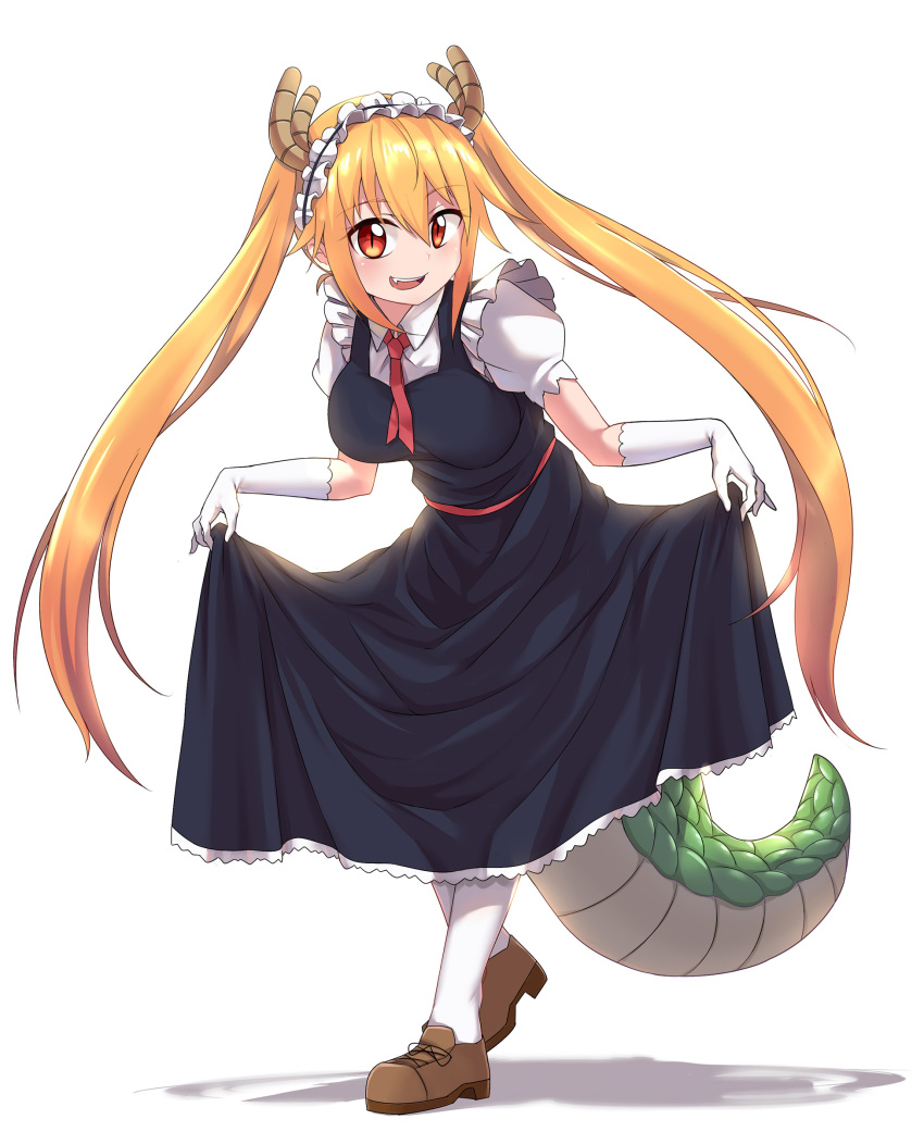 1girl, absurdres, bangs, blonde_hair, breasts, caibao, curtsey, dragon_girl