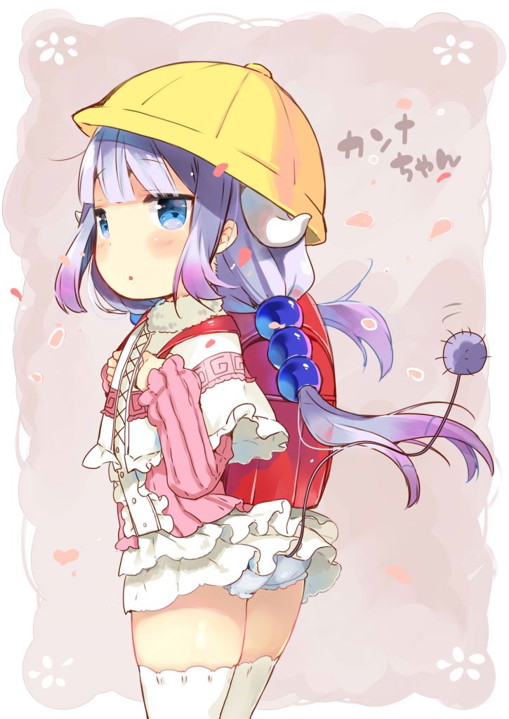 1girl, backpack, bag, bangs, beads, blue_eyes, blunt_bangs, capelet