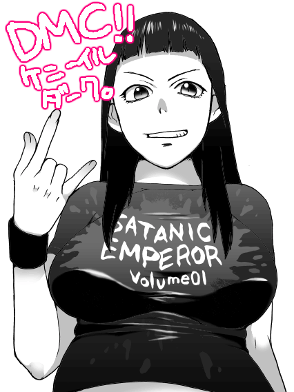 \m/, breasts, clothes_writing, detroit_metal_city, face, grin, kenni_il_dark, large_breasts