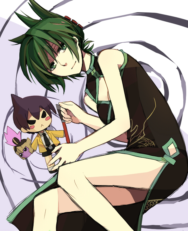 breasts, china_dress, chinese_clothes, cleavage, dress, gatakuri, green_eyes, green_hair