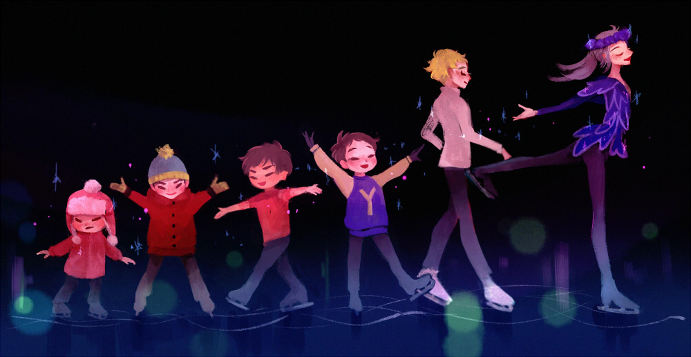 6+boys, black_gloves, black_hair, blonde_hair, child, christophe_giacometti, closed_eyes, coat