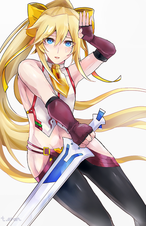 1boy, black_pants, blazblue, blazblue:_central_fiction, blonde_hair, blue_eyes, bow, cosplay