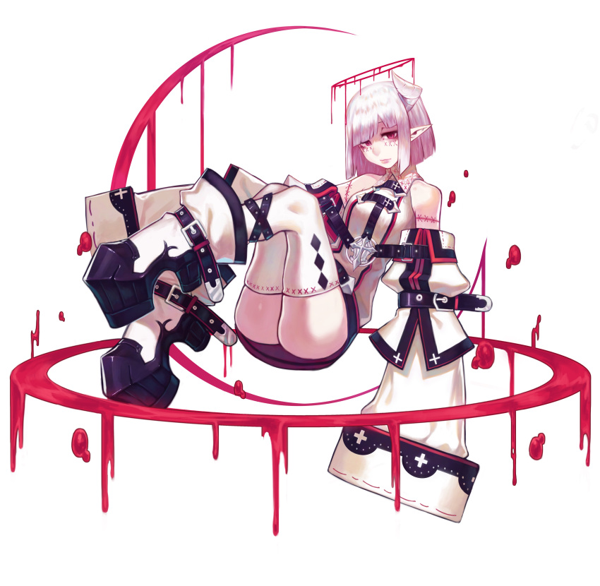 1girl, absurdres, ass, bangs, bare_shoulders, belt, blood, blunt_bangs