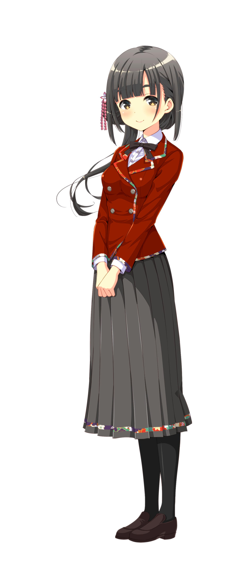 1girl, absurdres, black_hair, black_legwear, blazer, blush, full_body, girlfriend_(kari)