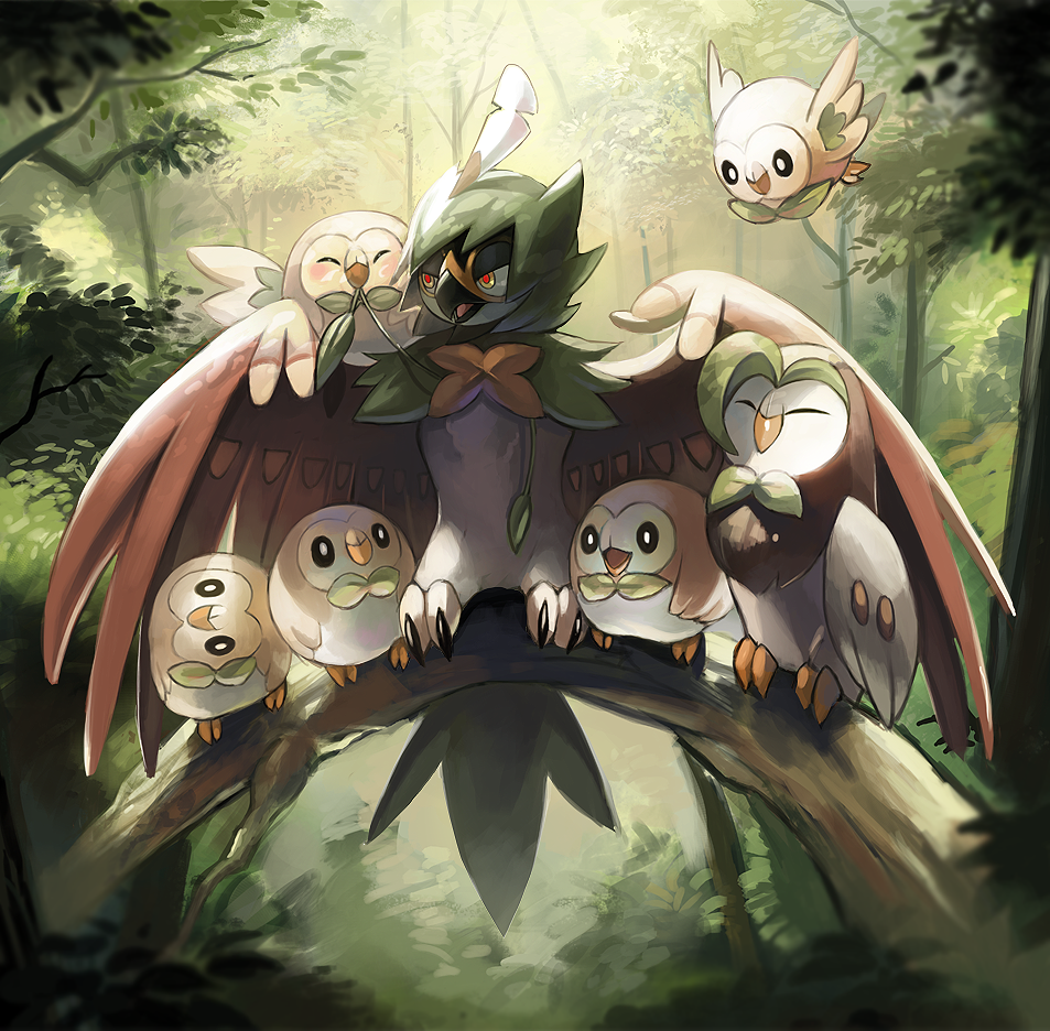 beak, bird, dartrix, decidueye, flying, forest, head_tilt, hood