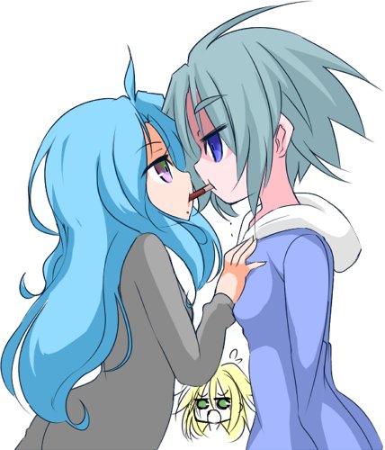 3girls, food, hono, lowres, multiple_girls, nath, pocky, sora_(suguri)