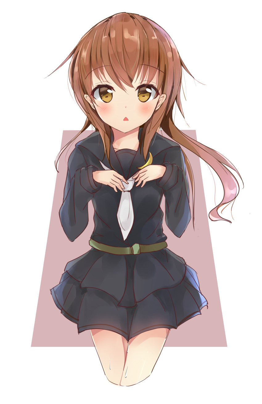1girl, absurdres, black_serafuku, black_skirt, brown_eyes, brown_hair, fumizuki_(kantai_collection), highres