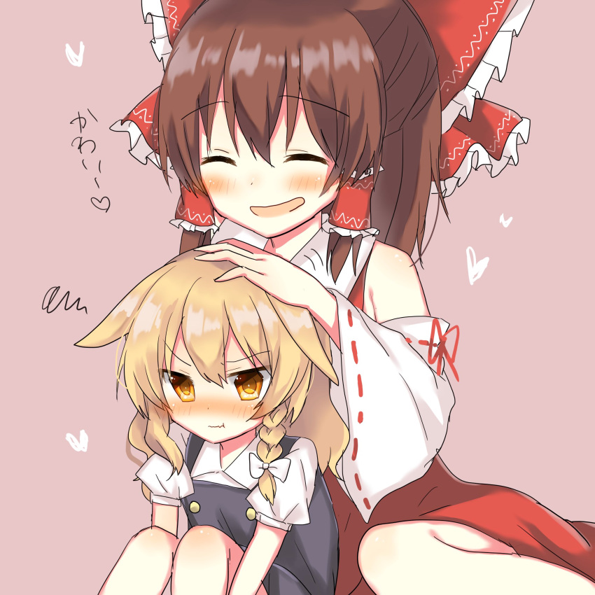 >:t, 2girls, :d, :t, ^_^, animal_ears, bare_shoulders, blonde_hair