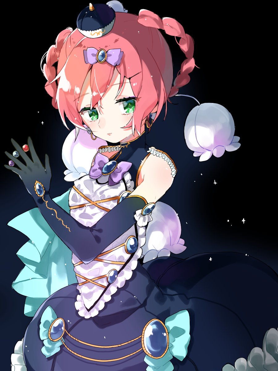 1girl, bluebell_candy, braid, candy, elbow_gloves, flower, food, gloves