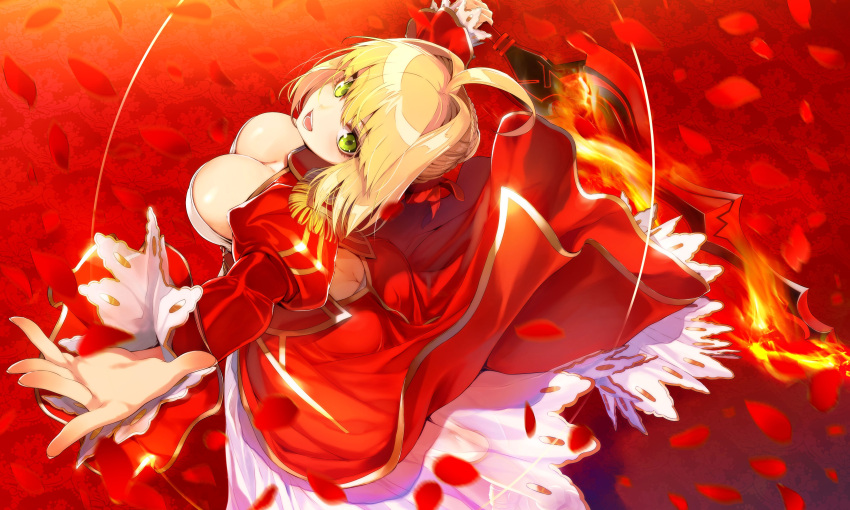 1girl, :d, absurdres, ahoge, ass, backless_outfit, blonde_hair, breasts
