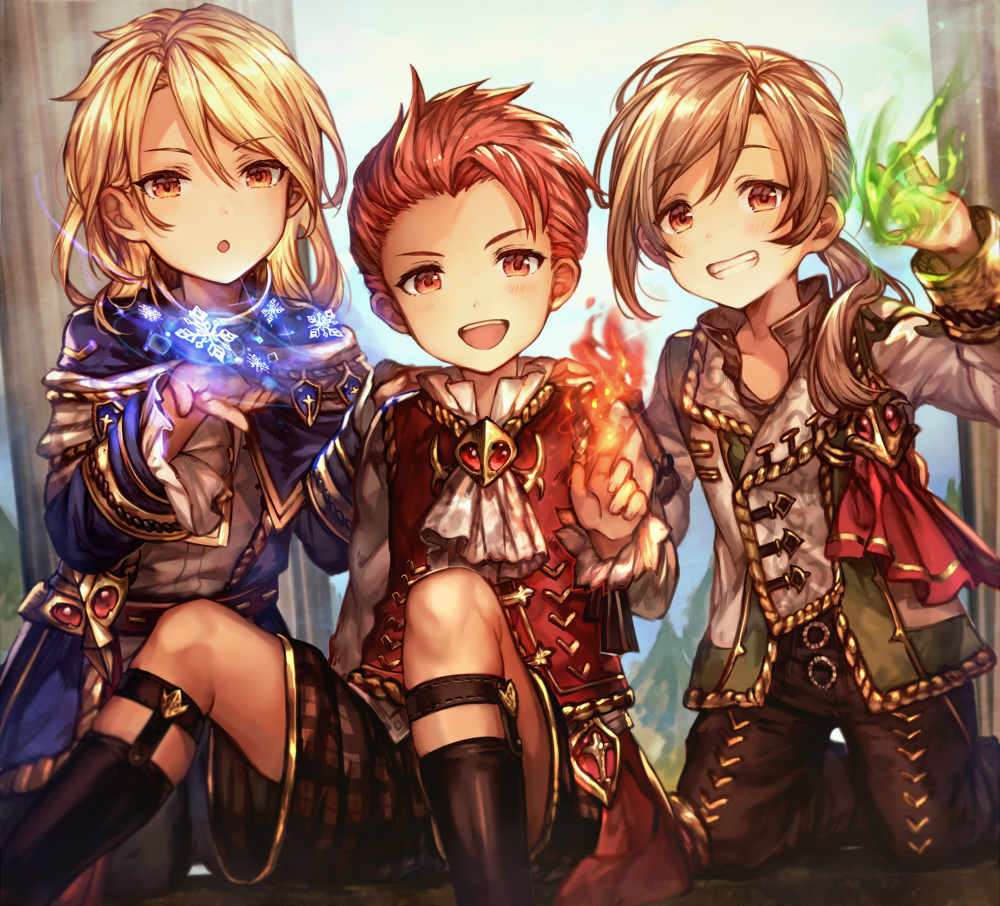3boys, aglovale_(granblue_fantasy), blonde_hair, blush, brothers, brown_eyes, brown_hair, child