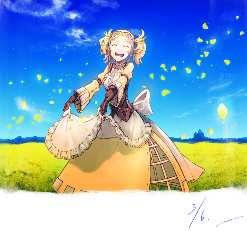 1girl, amatari_sukuzakki, dress, dress_lift, european_clothes, field, fire_emblem, fire_emblem:_kakusei
