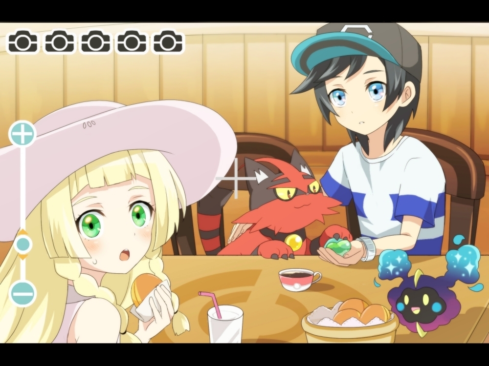 1boy, 1girl, :o, bangs, baseball_cap, black_hair, blonde_hair, blue_eyes