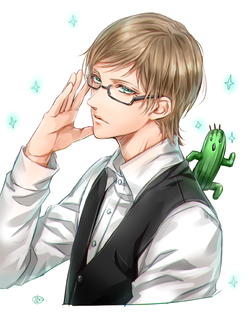 1boy, adjusting_glasses, brown_hair, final_fantasy, final_fantasy_xv, formal, glasses, gloves