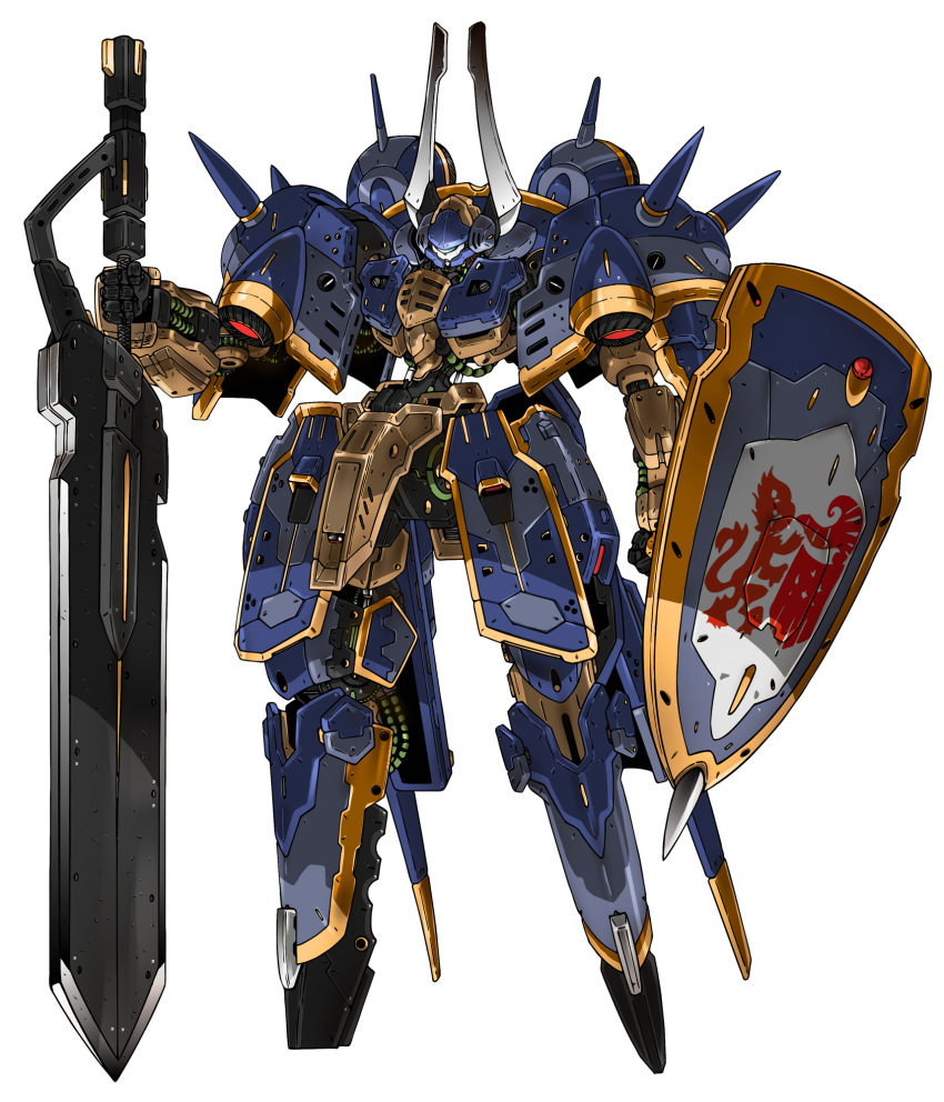 gundam, gundam_tekketsu_no_orphans, helmwige_reincar, highres, horns, huge_weapon, mecha, ningen_plamo