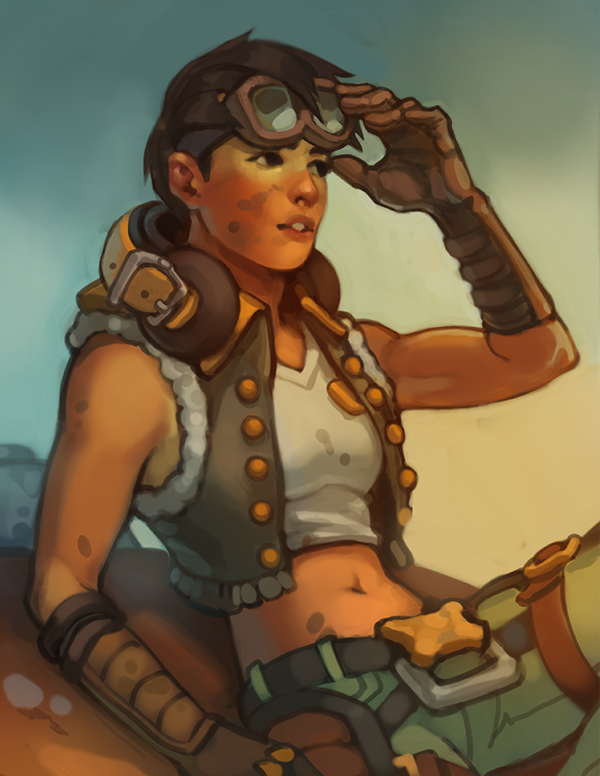 1girl, alternate_costume, alternate_hair_length, alternate_hairstyle, belt, blue_pants, breasts, brown_eyes
