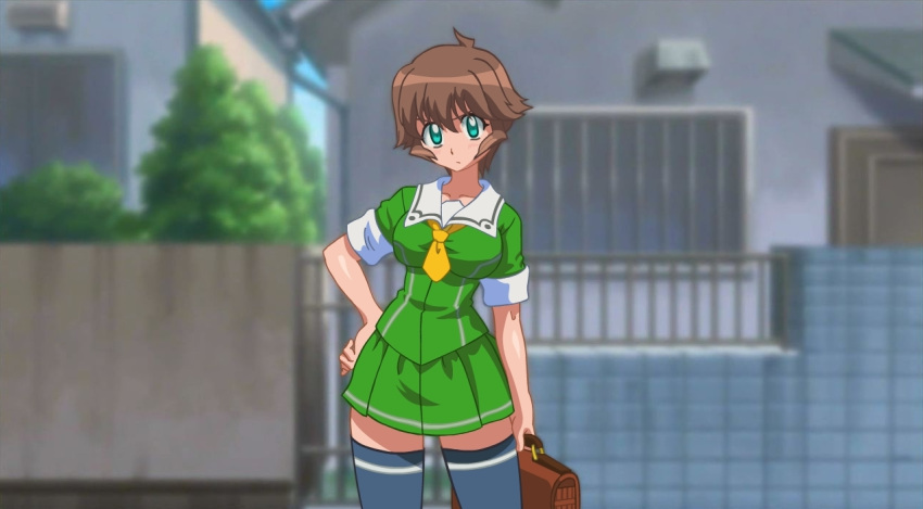 breasts, brown_hair, cap, kemeko_deluxe, large_breasts, makihara_izumi, school_uniform, screencap