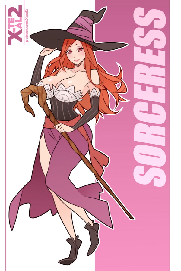 1girl, artist_name, bare_shoulders, breasts, brown_hair, character_name, cleavage, detached_sleeves