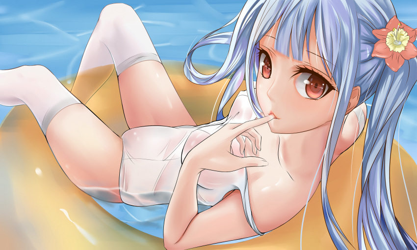 1girl, absurdres, bangs, bare_shoulders, blue_hair, blunt_bangs, breasts, erect_nipples