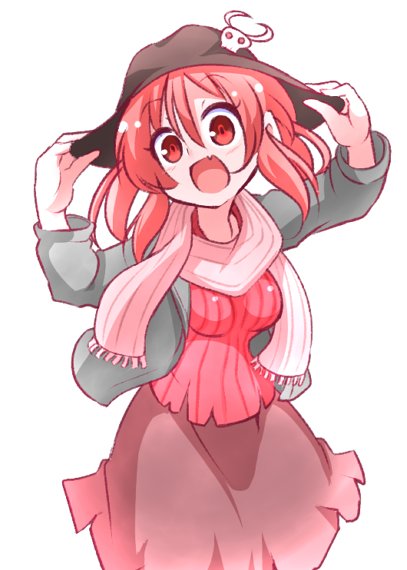 100_percent_orange_juice, 1girl, bangs, dress, hat, hono, jacket, kae