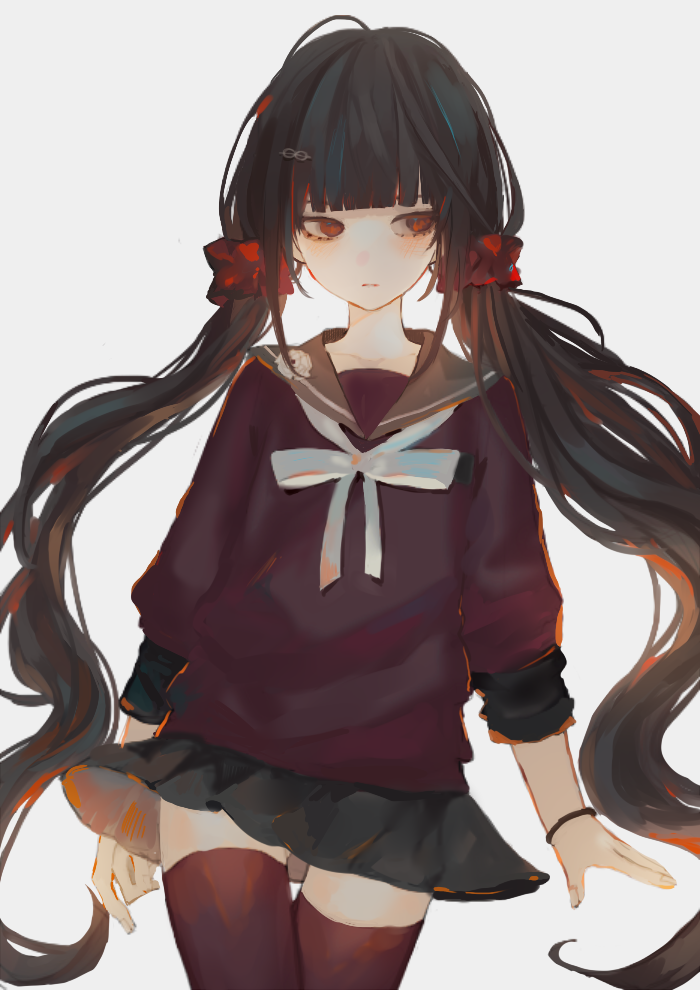 1girl, bangs, blunt_bangs, blush, bracelet, collar, collarbone, cowboy_shot