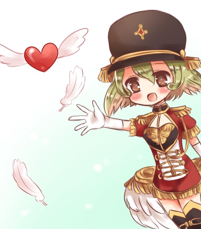 1girl, epaulettes, green_hair, hat, heart, mahou_shoujo_ikusei_keikaku, mahou_shoujo_ikusei_keikaku_limited, military