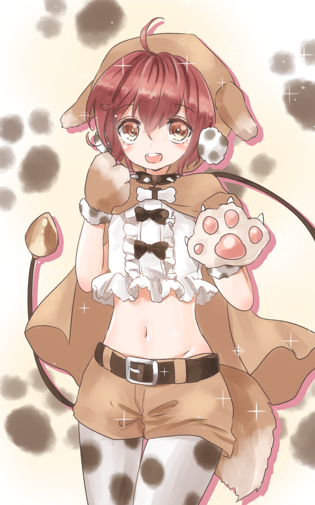 1girl, gloves, hood, hoodie, mahou_shoujo_ikusei_keikaku, navel, pantyhose, paw_gloves