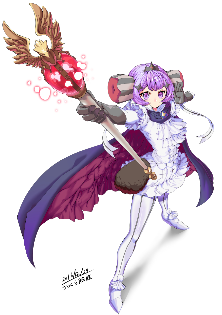 1girl, arm_up, black_gloves, cape, gloves, highres, mahou_shoujo_ikusei_keikaku, outstretched_arm