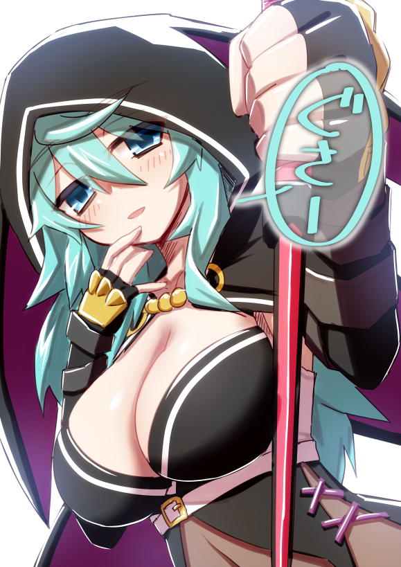 1girl, alternate_costume, blue_eyes, blue_hair, blush, breasts, cleavage, looking_at_viewer