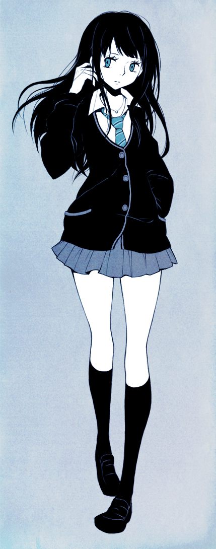 1girl, aqua_eyes, blue_background, cardigan, full_body, hand_in_pocket, icon_(sugarless_yogurt), idolmaster