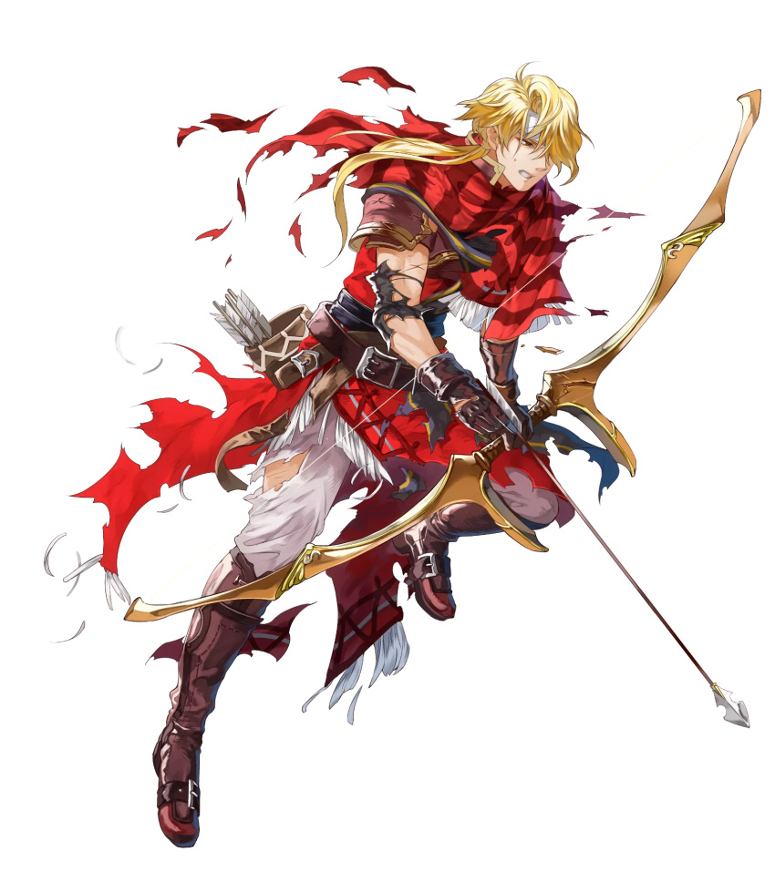 1boy, arrow, belt, blonde_hair, boots, bow_(weapon), brown_eyes, fire_emblem