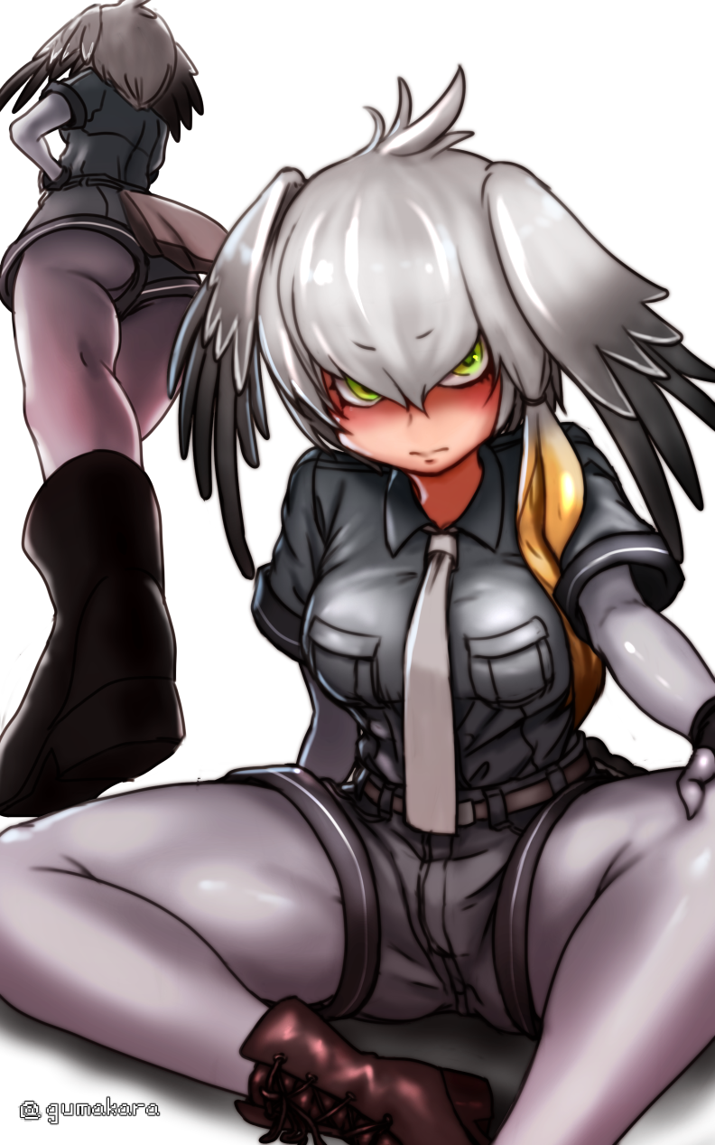 1girl, ass, belt, bird_wings, black_hair, bodystocking, boots, breasts