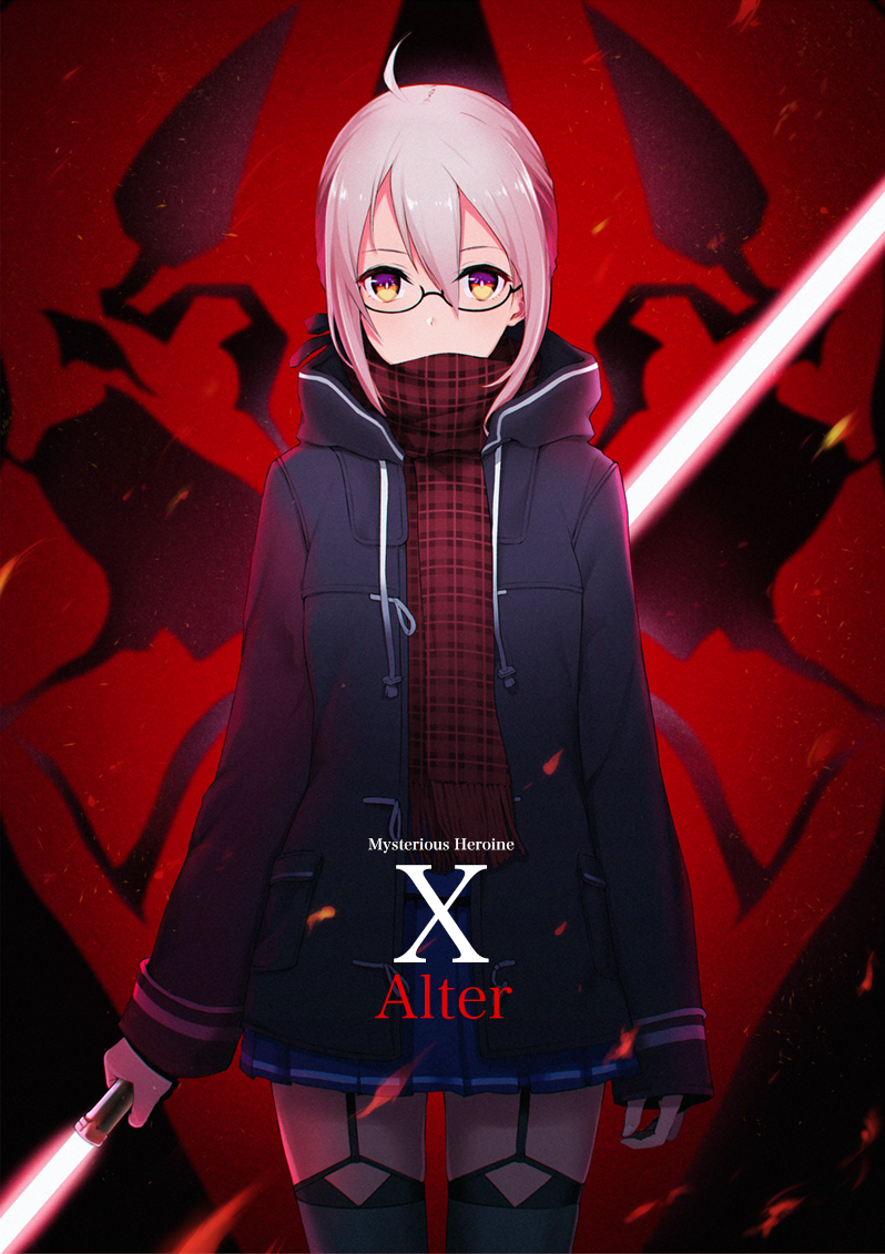 1girl, ahoge, black-framed_eyewear, black_legwear, blonde_hair, character_name, dark_persona, darth_maul