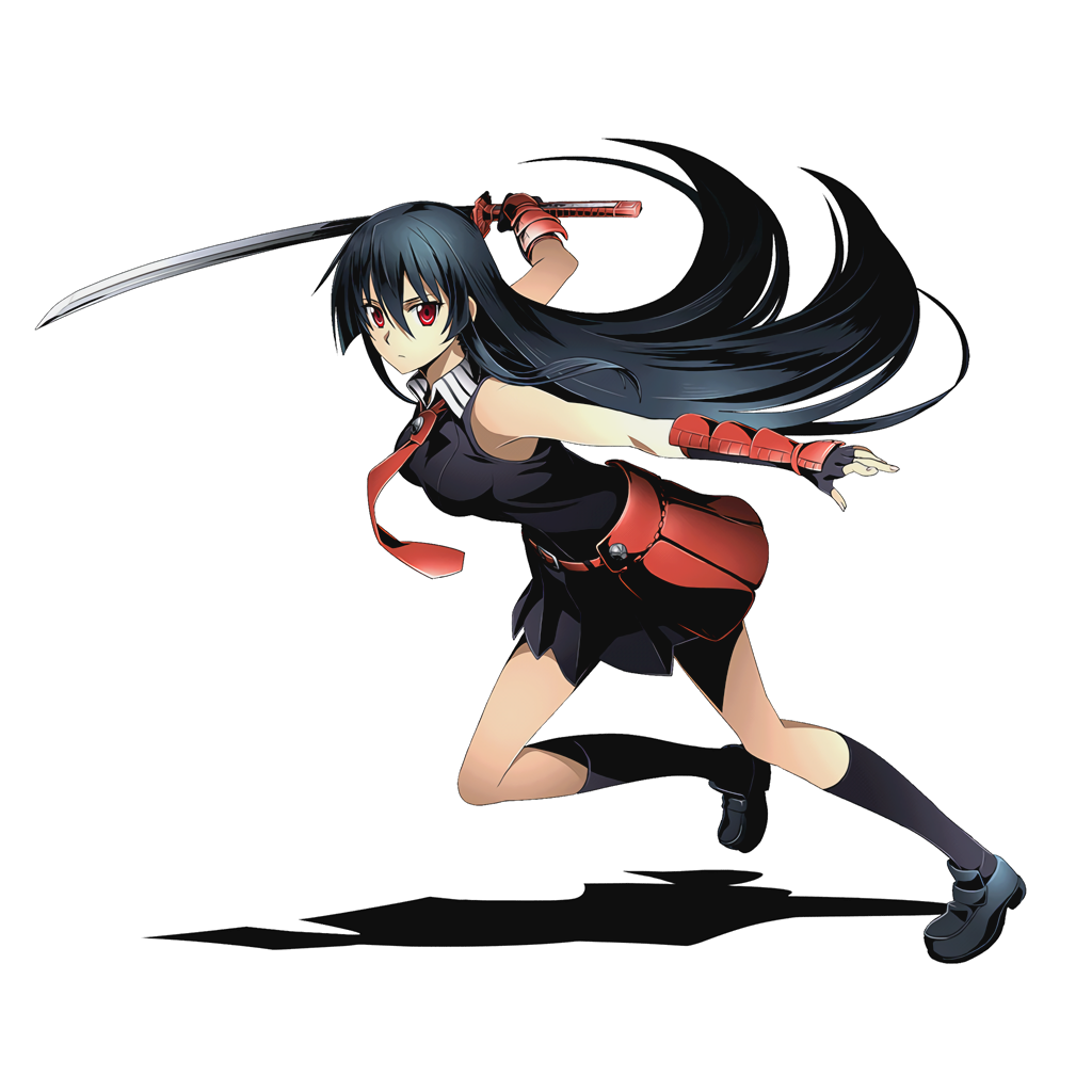 1girl, akame, akame_ga_kill!, black_gloves, black_hair, black_legwear, black_shirt, black_skirt