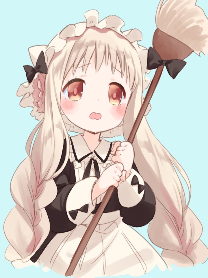 1girl, blonde_hair, blush, long_hair, mahou_shoujo_ikusei_keikaku, mahou_shoujo_ikusei_keikaku_restart, maid, maid_cap, mop, nokko-chan, open_mouth, solo, takano_natsuki, tears