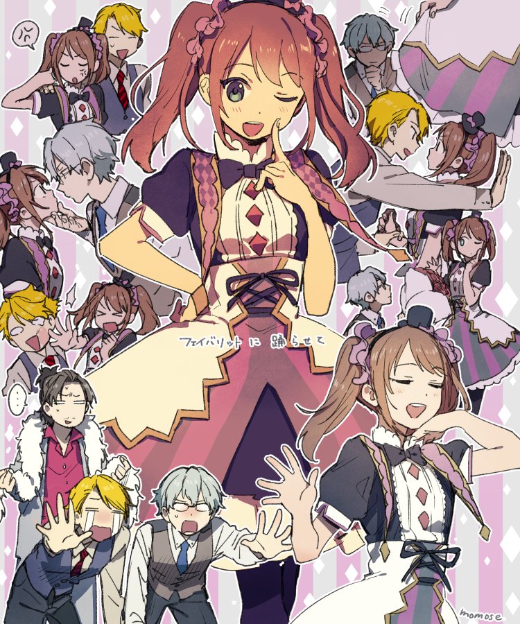 4boys, ;), anger_vein, artist_name, blonde_hair, blue_necktie, blush, bow