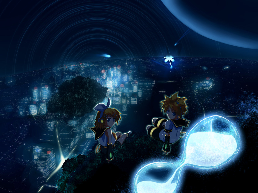 1boy, 1girl, blonde_hair, blue_eyes, city, cityscape, flower, highres