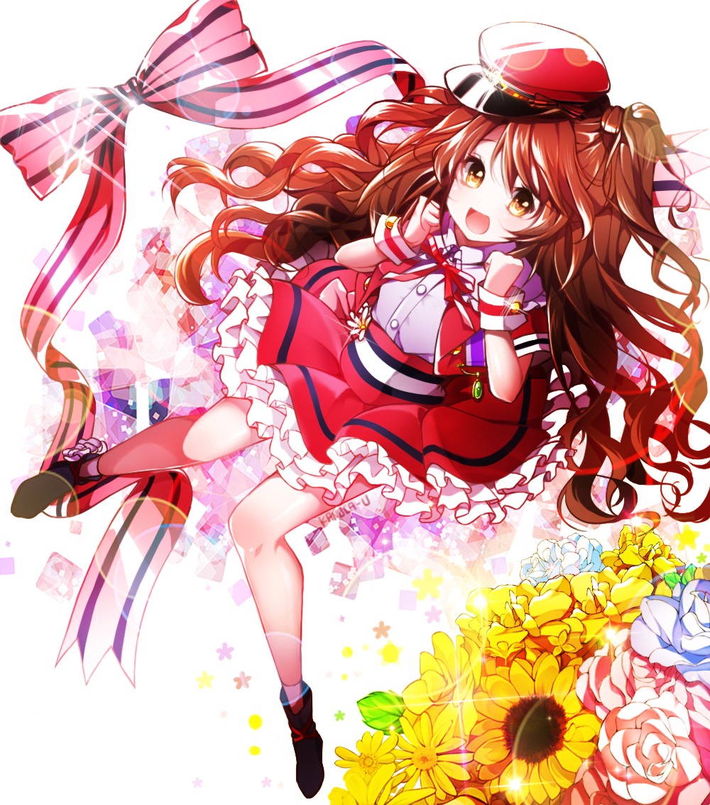 1girl, :d, blue_flower, bow, brown_eyes, brown_hair, dekitate_evo!_revo!_generation!, dress_shirt