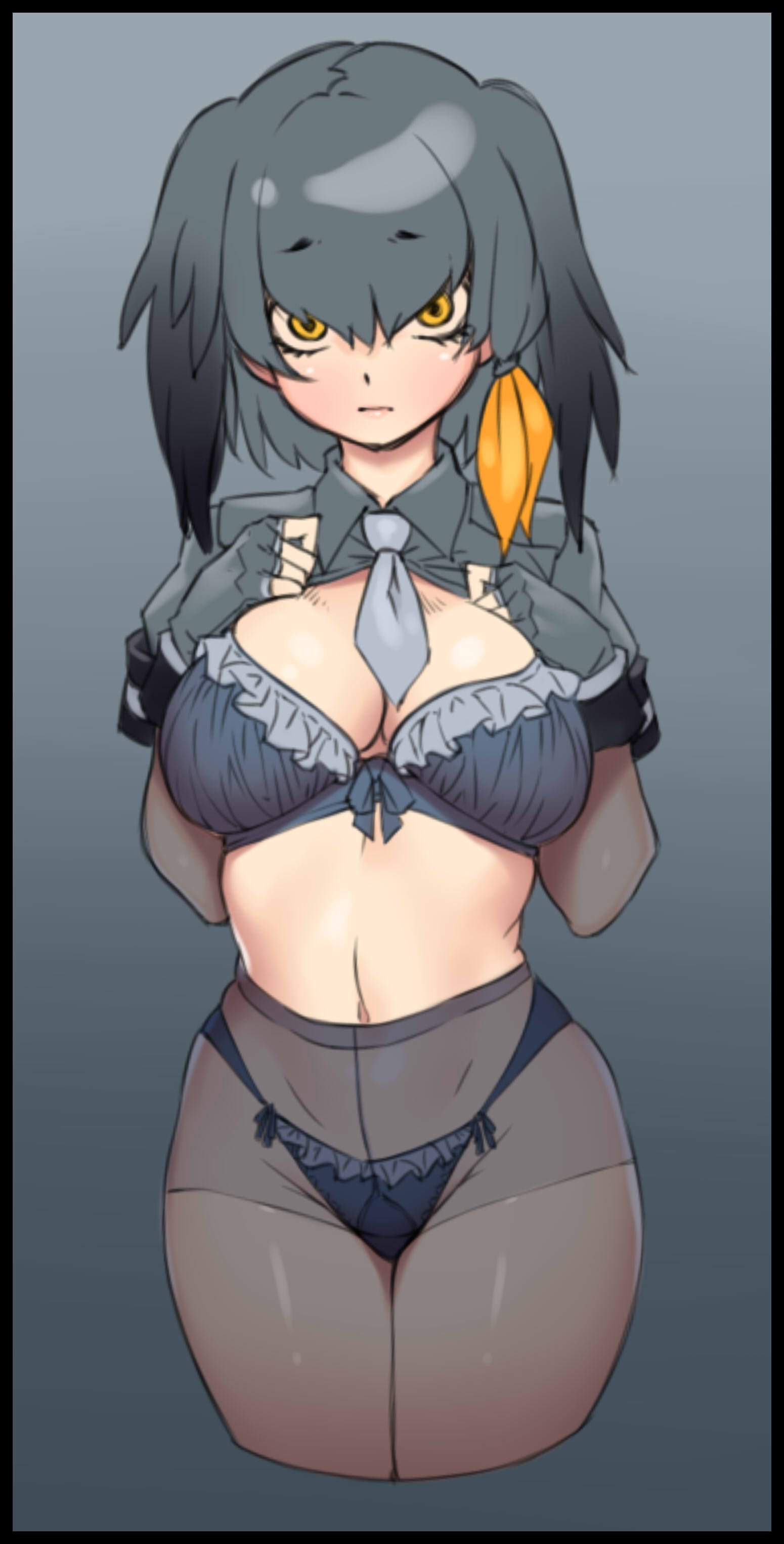1girl, absurdres, black_border, black_bra, black_hair, black_panties, blue_necktie, blush