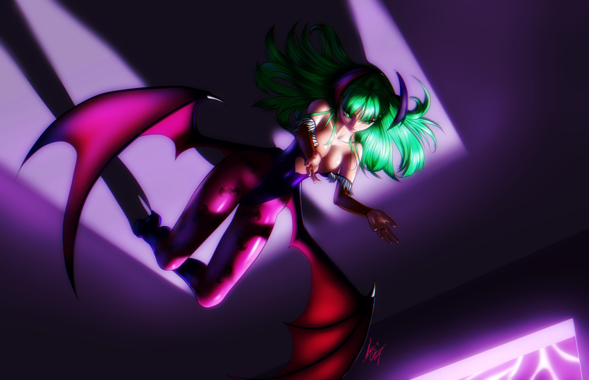 1girl, absurdres, animal_print, bare_shoulders, bat_print, bat_wings, breasts, bridal_gauntlets