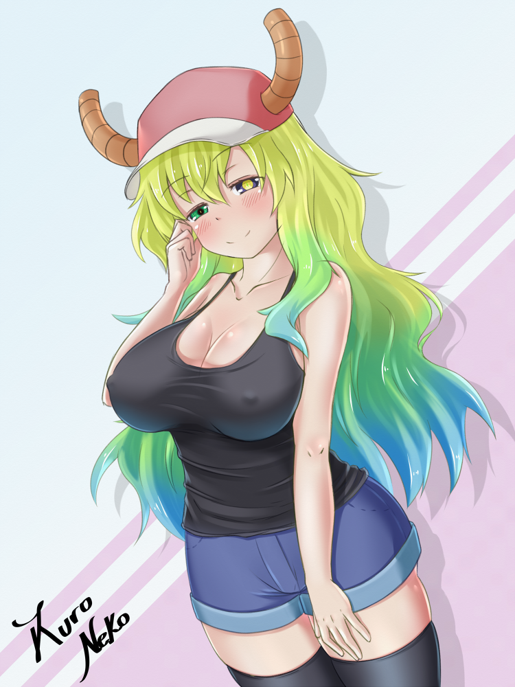1girl, artist_name, bangs, bare_shoulders, baseball_cap, black_eyes, black_legwear, black_shirt