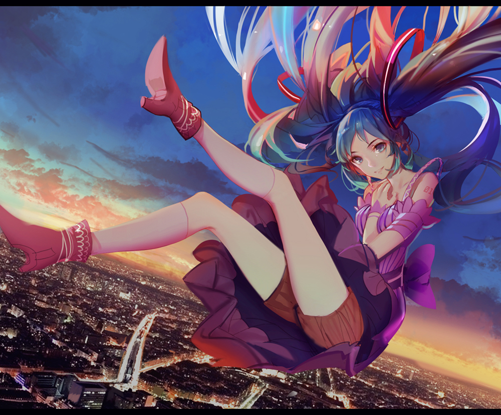 1girl, blue_eyes, blue_hair, brown_shorts, collarbone, dress, falling, floating_hair