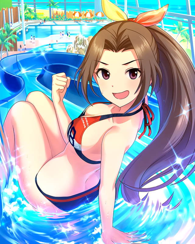 1girl, aino_nagisa, artist_request, bikini, bow, breasts, brown_eyes, brown_hair