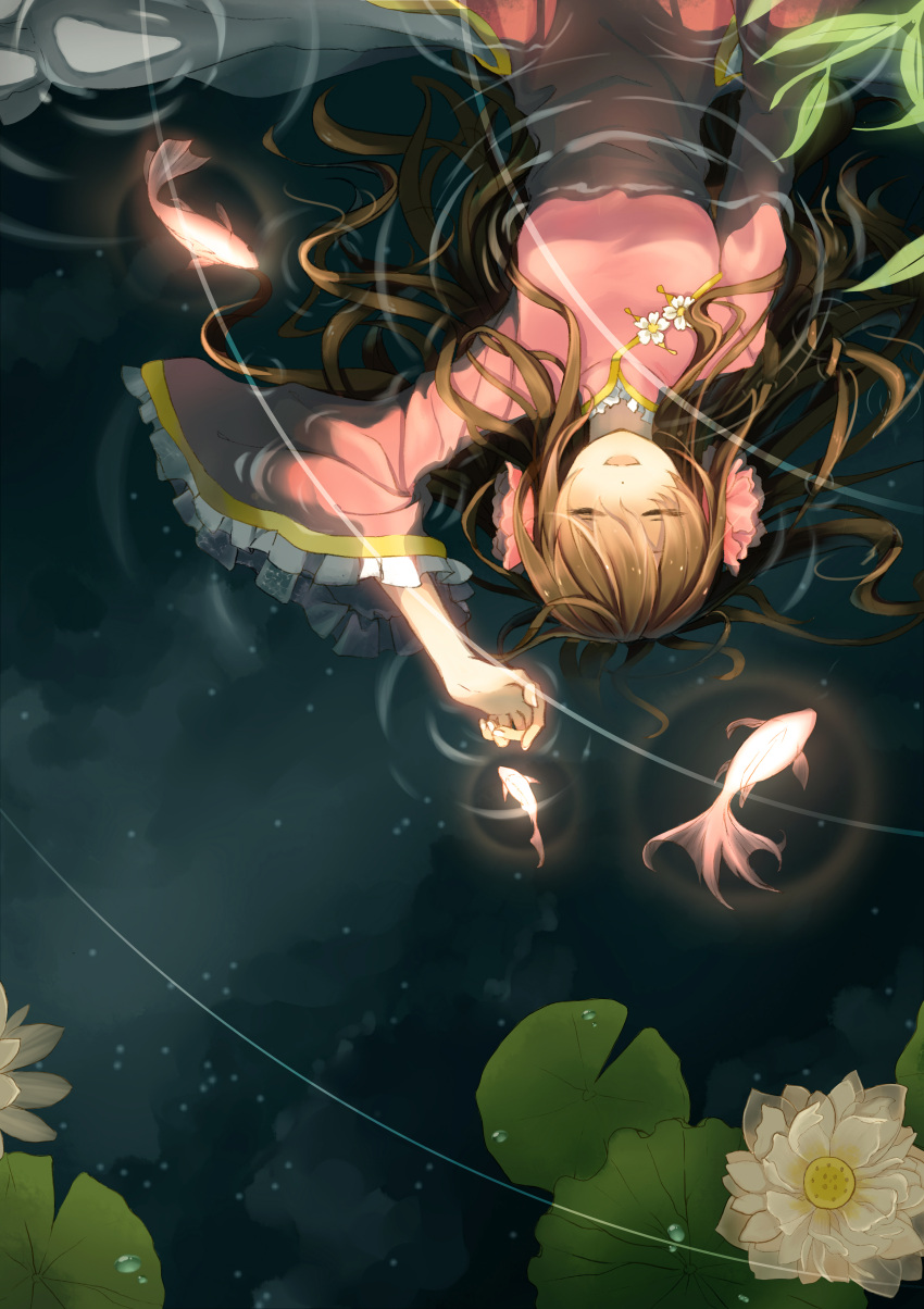 1girl, absurdres, arm_up, axis_powers_hetalia, brown_hair, china_dress, chinese_clothes, closed_eyes