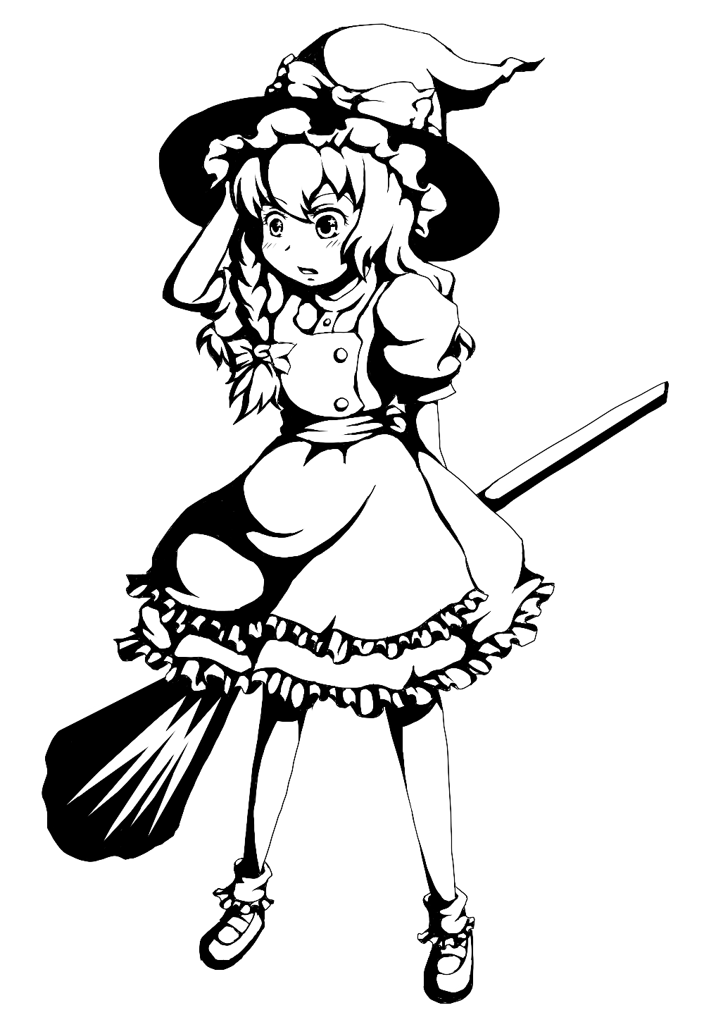 hat, highres, kirisame_marisa, monochrome, suzutou, touhou, transparent_background, witch_hat