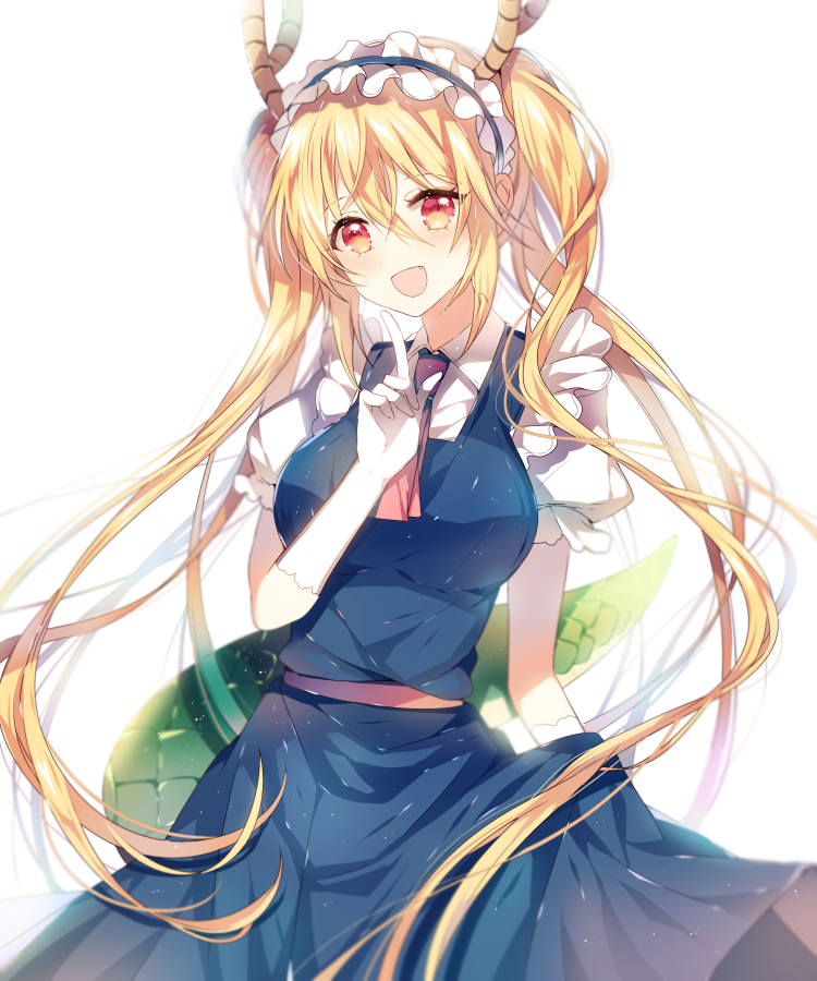 1girl, :d, ascot, black_dress, breasts, collared_shirt, cowboy_shot, dragon_girl