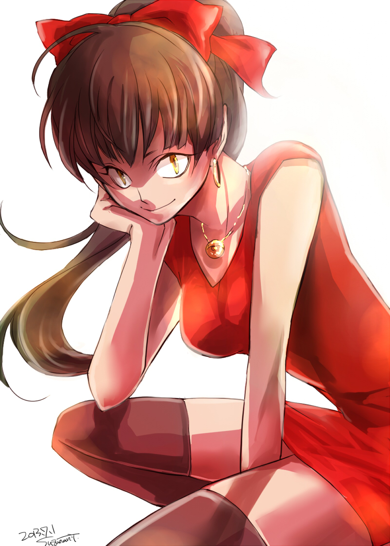 1girl, bow, breasts, brown_hair, gegege_no_kitarou, hair_bow, hair_ribbon, long_hair