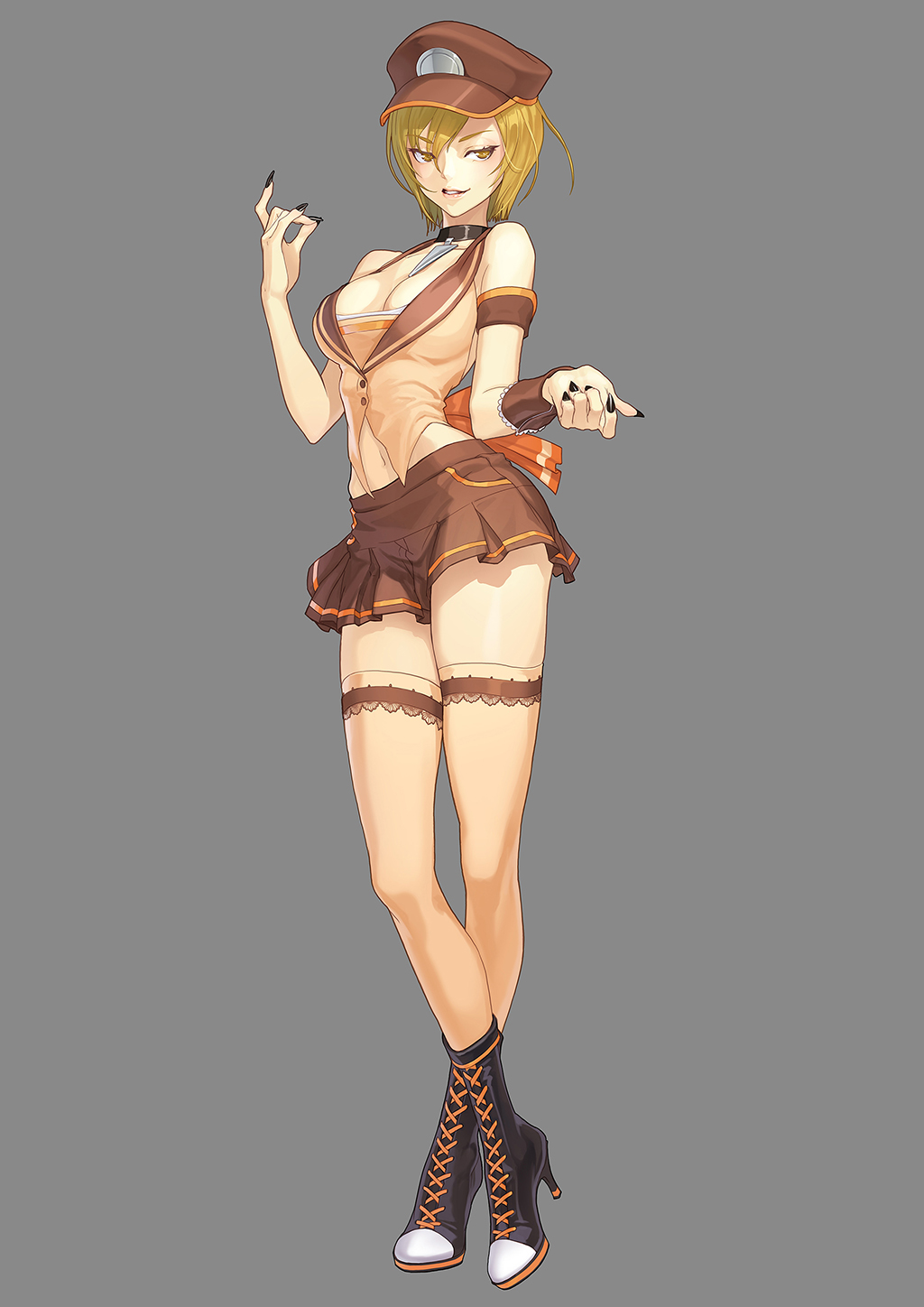 1girl, ankle_boots, arm_warmers, armband, arpiel, bare_shoulders, black_boots, black_choker