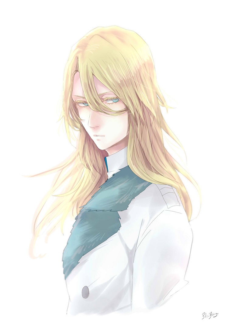 1boy, artist_name, bleach, blonde_hair, blue_eyes, coat, fur_trim, jugram_haschwalth